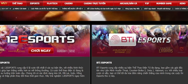 Cách vào sảnh BTI Esports 12bet